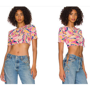 AFRM Women's Isla Baby Tee Summer Butterfly Mesh Cropped - Size Small